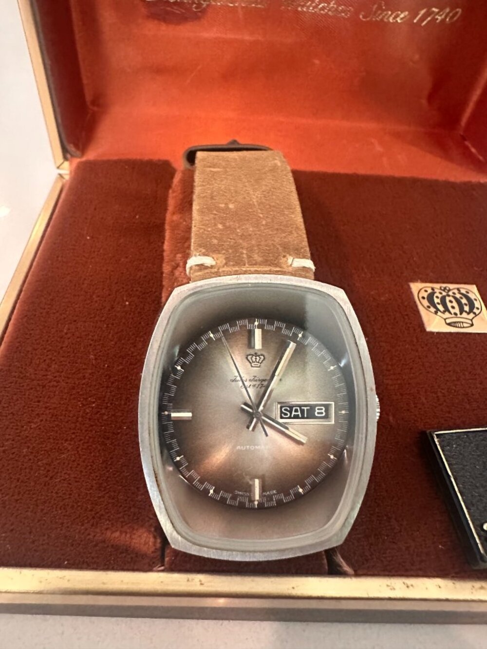 Jules Jurgensen Automatic 40mm Gray Dial Day Date Cushion Case Mens Watch
